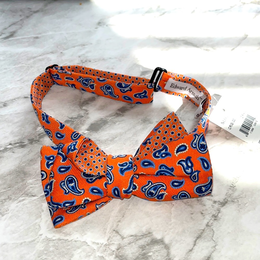 NEW Edward Armah orange print bow tie adjustable
